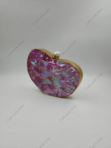 Pochette de soirée de luxe en nacre en forme de cœur, artisanale indienne, pour mariée, cadeau pour elle - Product Image 2