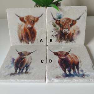 Posavasos de Mármol con Diseño de Vaca Highland, Posavasos Rústicos Hechos a Mano, Ideas de Regalos Únicos - Product Image 2
