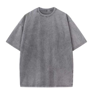 เสื้อยืดสไตล์วินเทจฟอกสีแบบทำเก่าสำหรับผู้ชาย เสื้อโอเวอร์ไซส์ใส่สบายสำหรับฤดูร้อน เสื้อยืดผ้าฝ้าย 100% เสื้อผ้าผู้ชายไซส์ใหญ่ - Product Image 6