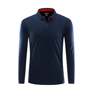 Polo à manches longues pour homme, bleu marine, tricoté, séchage rapide, design uni, boutons sur le devant, coupe classique - Product Image 1