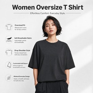 T-shirts oversize pour femmes de qualité supérieure avec tissu doux, coupe décontractée, sensation respirante et qualité durable, parfaits pour un usage quotidien décontracté - Product Image 6
