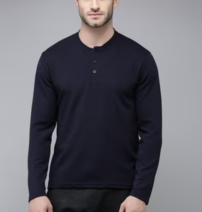 OEM Factory Direct Sale Men's T-Shirt 100% Cotton Henley Neck Button Placket Design Custom Logo Long Sleeve 200 GSM Regular Fit - Product Image 3
