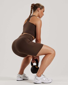 Shorts pour femmes personnalisés en basalte cacao, taille haute, anti-transpiration et pour le sport et le fitness, vente en gros - Product Image 2