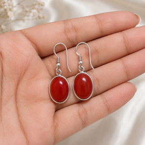 Natural Red Onyx Oval Charm Earrings 925 <b>Sterling</b> <b>Silver</b> Bezel Set Gemstone Ear <b>Wire</b> Handmade Engagement Jewelry for Women - Product Image 6