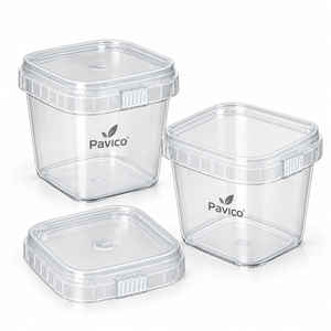 Pot carré en PET de 220 ml avec couvercle à clipser pour l'emballage de desserts en pot, marque Pavico, sérigraphie, Vietnam - Product Image 2