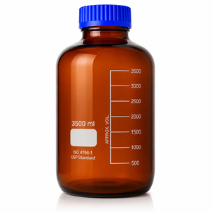 Botella Redonda de Reactivo de Vidrio Borosilicato Ámbar de 3500 ml de ELS Instruments con Tapa de Rosca de PP Hermética y Anillo Antigoteo - Product Image 1