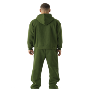 Men's Olive Green <b>Hooded</b> Tracksuit Full <b>Zip</b> Sweatshirt and Jogger Pants Set Solid Color Casual Wear Autumn Outfit - Product Image 2