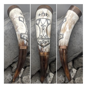 Customized Logo Viking Drinking Horns Stand Animal Style Buffalo Horns Carved Religious Technique Manufactured - Product Image 4