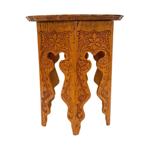 Table d'appoint en bois de sheesham sculpté à la main avec incrustation en laiton, table basse ronde de style marocain, meubles vintage pour salon - Product Image 3