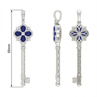 Pendentif Breloque Clé Classique en Or Blanc Plaqué 18K de Qualité Supérieure avec Saphir Taille Brillant, Personnalisé avec Logo, pour Femme