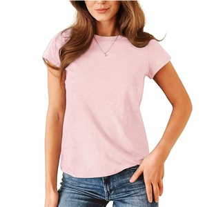 Women's <b>Pink</b> Short Sleeve O-Neck T-Shirt Regular Fit Solid Color Jersey Knitted Cotton Casual Spring Summer - Product Image 1