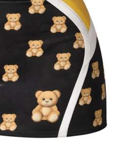 Custom Women Black <b>Yellow</b> Teddy Bear Print Two Piece Skirt Set Sleeveless Crop Top High Waist Mini Skirt Stretch Summer Wear - Product Image 6
