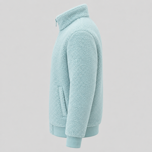 Veste Teddy en polaire bleu clair pour homme, col montant, fermeture éclair, vêtement d'extérieur décontracté pour l'hiver, coupe classique, doublure en sherpa - Product Image 5