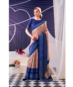 Sari indien en soie Tussar fantaisie à imprimé floral et travail en feuille d'or pour les occasions festives et de mariage, et également pour un usage décontracté pour les femmes. - Product Image 1