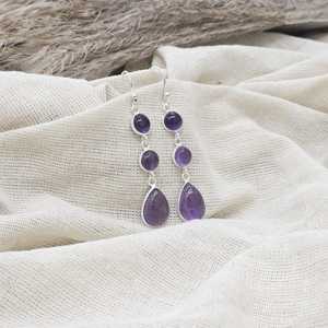 Minimalist Peace Design Amethyst Silver Drop <b>Earrings</b> Handmade 925 Sterling Silver Jewelry for Wedding Party Trendy Women/Unisex - Product Image 5