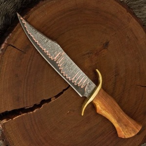 Couteau Bowie en acier Damas cuivré avec manche en bois et garde-poignée en laiton pour la chasse, le camping, les activités de plein air, objet de collection, vente en gros, B2B, OEM - Product Image 5