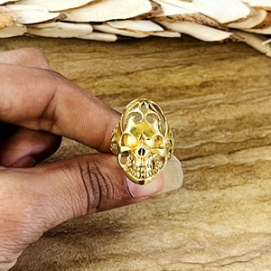 Latest New Design <b>Skull</b> <b>Ring</b> Gothic Brass Jewelry Men 18k Gold Plated Filigree Cutout Punk Skeleton Statement Wholesale/OEM/ODM - Product Image 4