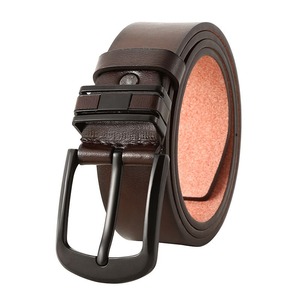 Cinturón de Cuero Genuino de Color Sólido con Hebilla de Pin, Estilo Casual Negro, Ancho de 3.5CM, Cinturón Duradero para Hombre - Product Image 2