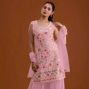 ชุดสัลวาร์ คามีซ แบบเย็บกึ่งสำเร็จรูป ยี่ห้อจอร์เจตต์ พร้อมงานปักหลากหลายแบบ สไตล์ทันสมัย สำหรับงานแต่งงาน งานดิวาลี และงานพรอม - Product Image 1