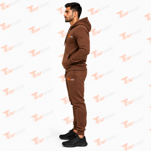 Ensemble de survêtement décontracté pour homme en molleton marron à capuche et fermeture éclair, couleur unie, pour l'automne, 100 % coton French Terry - Product Image 2
