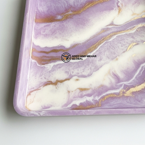 Plateau de rangement en résine artisanale de luxe, effet marbre veiné doré, décoration moderne pour la cuisine, facile à nettoyer - Product Image 3