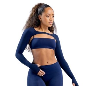 <b>Women</b> <b>Navy</b> Blue Long Sleeve Sports Bra Open Back Matching <b>Leggings</b> Set High Stretch Workout Gym Yoga Fitness Activewear - Product Image 6
