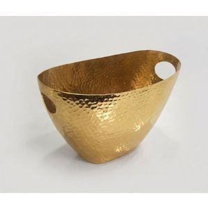 Seau à glace ovale de luxe en métal finition bronze martelé avec poignées, bac rafraîchisseur pour boissons, idéal pour le vin et la bière - Product Image 2