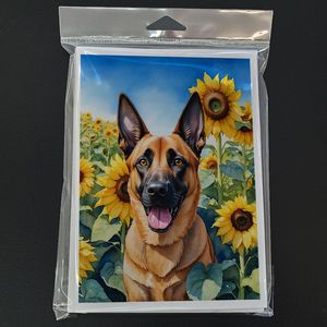Belga Malinois en girasoles A7 Tarjetas de felicitación Paquete de 8 tarjetas de nota en blanco con sobres Tamaño caprichoso 5x7 - Product Image 3