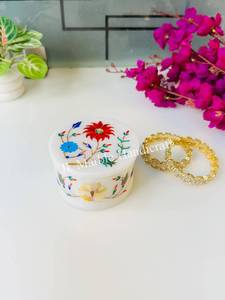 White Floral Thanksgiving Jewelry Box Round Decorative Storage <b>Case</b> Inlaid Trinket Organizer for Gift and Vanity - Product Image 2