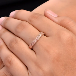 แหวนทองแดงแท้ลายดอกไม้โบราณ แหวนทองแดงขอบเรียบ - Product Image 3