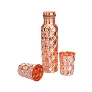 Juego de botellas y vidrio de cobre, martillado, Diamante de rocío - Product Image 1