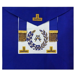 Delantal de Ceremonia Masónica de Alta Calidad, Azul Rey con Bordado Dorado y Corona de Laurel - Product Image 1