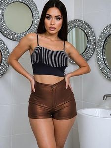 Trendy Women's Faux Leather Hot Pants OEM Custom Logo PU Leather Shorts for Fashion Clothing Brands - Product Image 5
