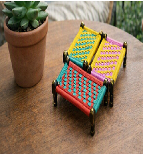 Handmade Modern <b>Stool</b> Colorful Woven Fabric Design Home Living Room Furniture Low Seat Ottoman Bone Inlay Console Ecowoodies - Product Image 5
