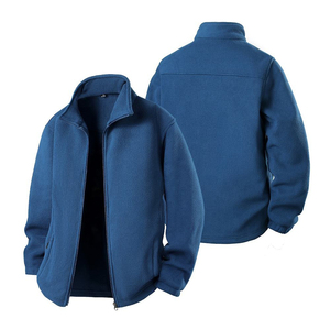 Best Selling Mens Blue Fleece <b>Jacket</b> Stand Collar Zipper Closure Casual Solid Color Autumn Wear Regular Fit Polyester Material - Product Image 1