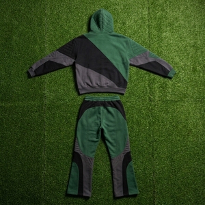 Mens Green <b>Black</b> Gray Quilted Tracksuit Set <b>Zip</b> Up <b>Hoodie</b> Jacket Wide Leg Pants Custom Streetwear Sportswear - Product Image 6