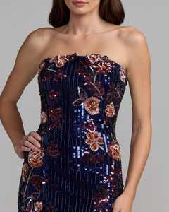 Elegant Strapless Sheath <b>Gown</b> <b>Floor</b>-<b>Length</b> Floral Embroidery Sequined Organza Dress - Product Image 3