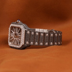 Luxury VVS Moissanite Diamond <b>Watch</b> Silver Fully Iced Out Round Case Date Calendar Window <b>Arabic</b> Dial Baguette Bezel <b>Watch</b> - Product Image 3
