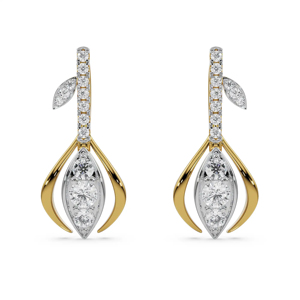 Women's 18K Gold Diamond Drop <b>Earrings</b> Marquise Cut Luxury <b>Wedding</b> Jewelry Plant Shape - Product Image 1