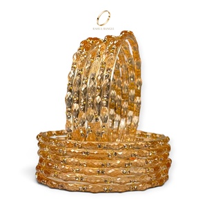 Ensemble de bracelets en verre goutte de pluie de Kasmir, or champagne, coupe cristal, pour femmes, collection de bijoux traditionnels indiens pour mariage. - Product Image 4