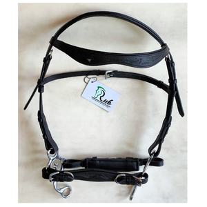 Bride de cheval portable en cuir noir confortable avec raccords en laiton pour le dressage et la course d'équitation Hakka More Bridle - Product Image 6