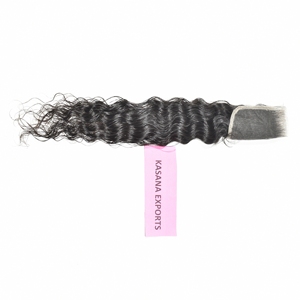 Extensiones de Cabello Indio 55 HD con Cierre de Encaje, Ondas Profundas Sueltas, 100% Cabello Humano Virgen Remy Indio, Color Negro Natural, Doble Capa - Product Image 1