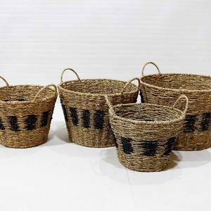 Handwoven Modern Eco-Friendly Seagrass Storage Basket Round <b>Wicker</b> Organizer Multifunction Natural <b>Hamper</b> for Home Office - Product Image 1