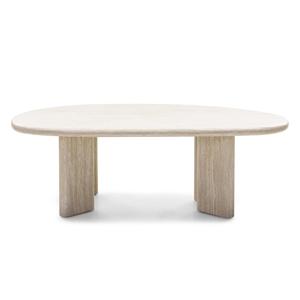 Modern Luxury Solid Mango Wood <b>Oval</b> Travertine <b>Coffee</b> <b>Table</b> Natural Stone Texture Cream <b>Coffee</b> <b>Table</b> with Chunky Legs - Product Image 3