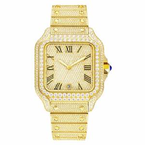 Montre en quartz rectangulaire de luxe sertie de diamants en moissanite, bracelet en acier inoxydable, cadran à chiffres romains, affichage de la date - Product Image 3
