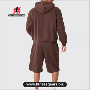 Custom Logo Breathable Lightweight Polyester/Cotton Winter <b>Men's</b> <b>Short</b> Suit Solid Color 2 Piece <b>Hoodie</b> <b>Shorts</b> <b>Set</b> Adult - Product Image 2