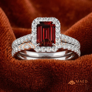 ชุดเครื่องประดับเจ้าสาวเพทายสีแดงทับทิม เงินแท้ 925 แหวนหมั้นทรงรัศมี พร้อมแหวนแต่งงานประดับมอสซาไนต์เข้าชุด แหวนสวยงามสำหรับผู้หญิง - Product Image 4