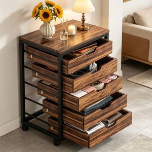 Mobiletto con 5 Cassetti in Stile Mid-Century Modern per Soggiorno, Camera da Letto e Home Bar - Product Image 1