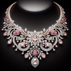 Exquisito collar floral de zafiro rosa y diamantes, disponible a precios de mayorista. Una pieza destacada para bodas y eventos de gala. - Product Image 1