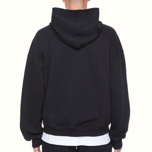 Sudadera con Capucha Extra Grande Unisex, Color Negro Sólido, Algodón French Terry, Corte Casual, Ropa de Invierno Transpirable, Servicio OEM - Product Image 4